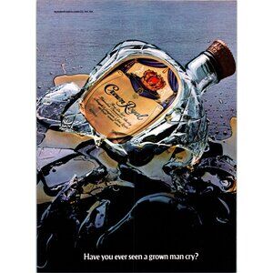 1981 Crown Royal Broken Bottle Vintage Print Ad Seen Grown Man Cry 80s Wall Art